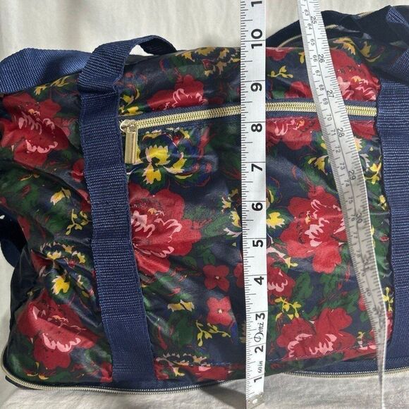 Convertible Stow-n-Go Bag, Navy Red Floral Print Packable Overnight Bag - Picture 5 of 11